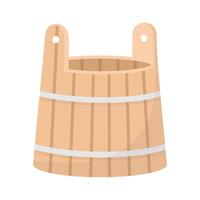 Wooden bucket flat style illustration. Sauna, bathhouse, spa object, design element isolated on white. vector