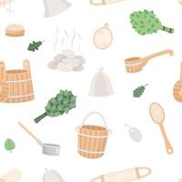 Seamless pattern with sauna spa items in cartoon flat style isolated on white background. vector