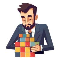A man in a suit and tie is holding a stack of blocks vector