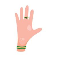 A hand with a green heart on it vector