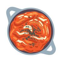 A dish of food in a pan on a white background vector