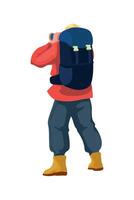 A man with a backpack walking on a white background vector