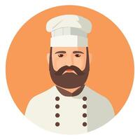 A chef with a beard and hat on an orange circle vector