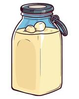 A jar of milk with a spoon on top vector