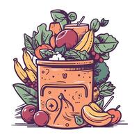 A bucket full of fruit and vegetables vector