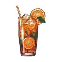 An orange iced tea with a straw and slice of orange vector