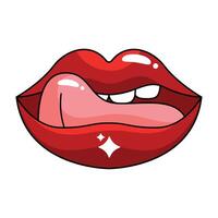 A cartoon red lips with a diamond on it vector