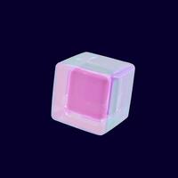 3d render glass neon cube. Glossy crystal design in rectangle shape. Contemporary glassmorphism. illustration in realistic neon prism. Gradient geometric box in hologram effect in y3k style vector