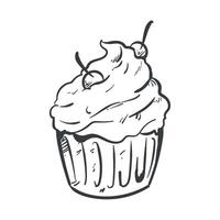 A black and white drawing of a cupcake vector