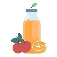 A bottle of orange juice and an apple vector