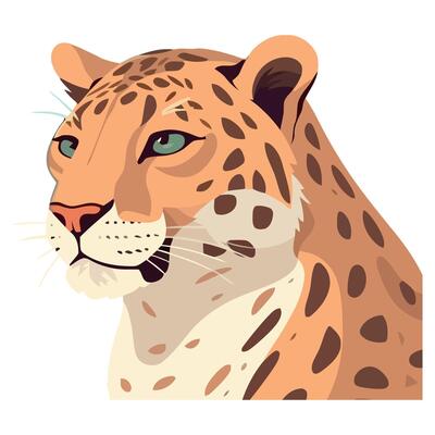 The leopard is in a flat style, with a white background