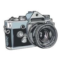 An old camera is shown on a white background vector