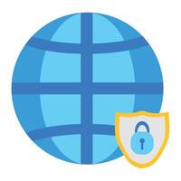 A blue globe with a padlock on it vector