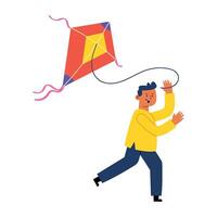 Man flying kite with string vector
