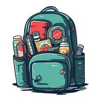 A backpack full of various items vector