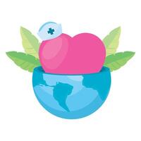 A heart with a nurse hat on top of a globe vector