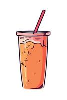 Ice tea in a glass with a straw and a red straw vector