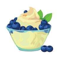 A bowl of yogurt with blueberries on top vector