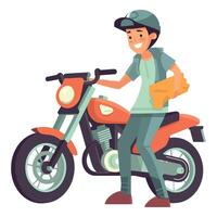 A man is riding a motorcycle with a bag vector