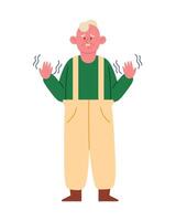 An old man with a cold is standing with his hands out vector