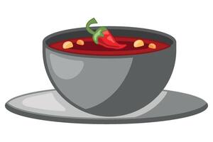 A cup of soup with chili peppers and peanuts vector