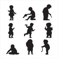 Babies action silhouette set silhouette on white background vector
