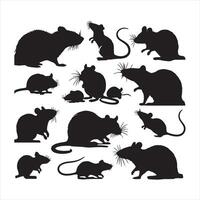 Rat and mouse collection silhouette on white background vector