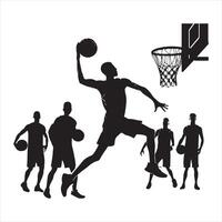 Man basketball player, people playing basketball silhouette on white background vector