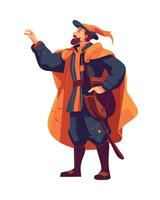 A man in a medieval costume is pointing to something vector