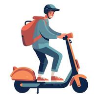 A man riding on a scooter with a backpack vector