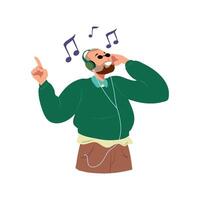A man with headphones and a beard is listening to music vector