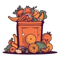 A garbage can full of fruit and vegetables vector