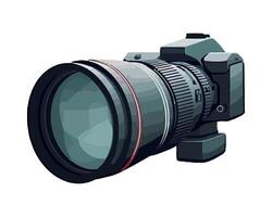 A camera lens is shown on a white background vector