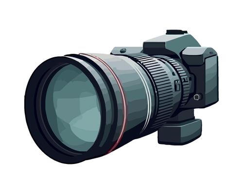 A camera lens is shown on a white background