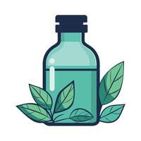 A bottle of green tea with leaves on it vector