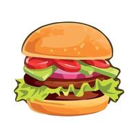 A hamburger with lettuce and tomatoes on a white background vector