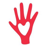 A red hand with a heart in it vector