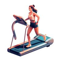A woman is running on a treadmill vector