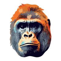 A gorilla head with a blue and orange background vector