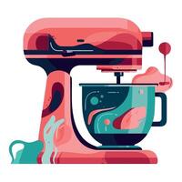 A pink mixer with a cup of liquid in it vector