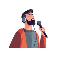 A man with a beard and headphones is singing into a microphone vector