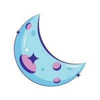 A cartoon crescent with stars and planets vector