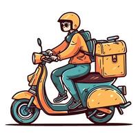 A man in a helmet riding a scooter with luggage vector