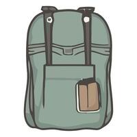 A green backpack with a pocket and a phone vector