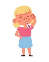 A cartoon girl with a thermometer in her mouth vector