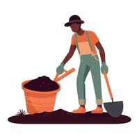 An illustration of a man with a shovel and a bucket vector