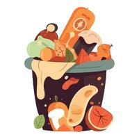 Garbage can with various fruits and vegetables vector