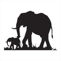 silhouette of elephant with baby elephant silhouette white background vector
