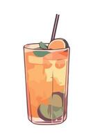 A glass of orange juice with a straw and a slice of lime vector