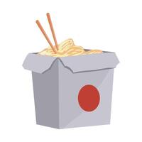 A box with noodles and chopsticks in it vector
